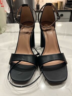 a new day Black Open-Toe Ankle-Strap Block Heels